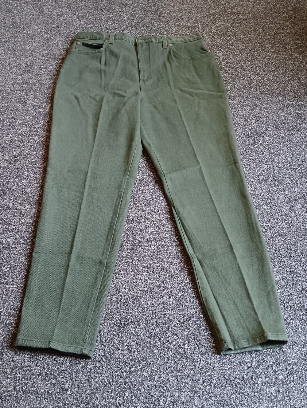 Forenza USA 80s 90s Vintage Olive Green Denim Tapered High Waist Jeans Womens 18